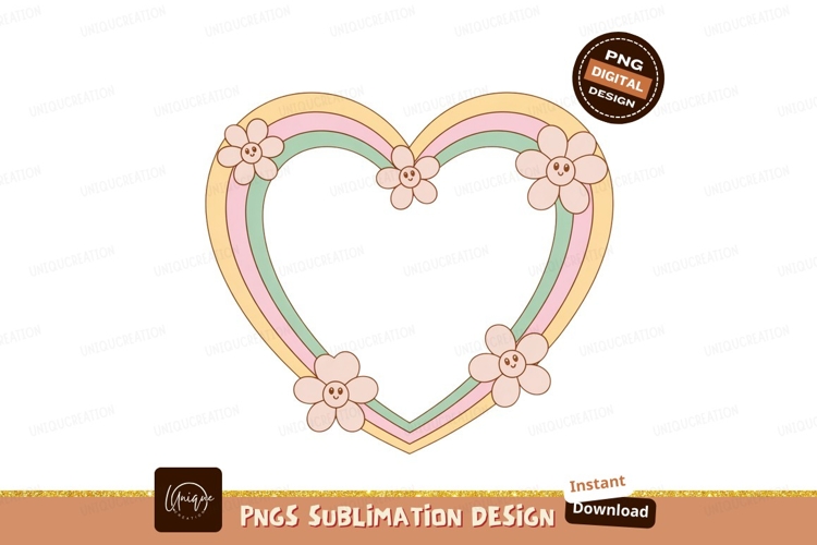 Pastel heart frame with smiling flowers image
