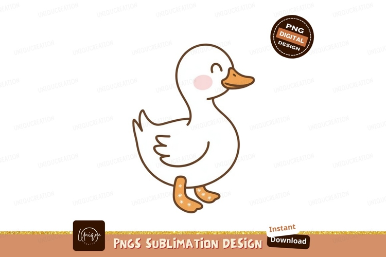 Cute white duck with orange beak and feet image
