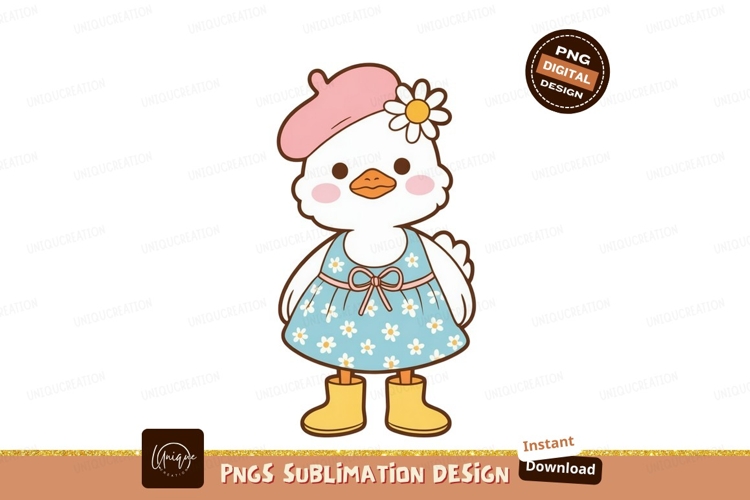 Cute duckling wearing dress and boots cartoon