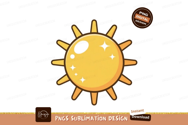 Smiling yellow sun with dark spots and sparkles orange