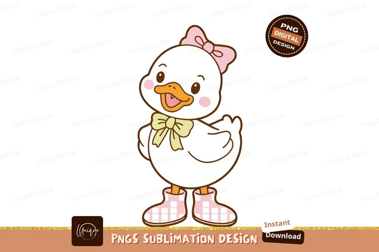 Cute duck with pink bow and boots cartoon white