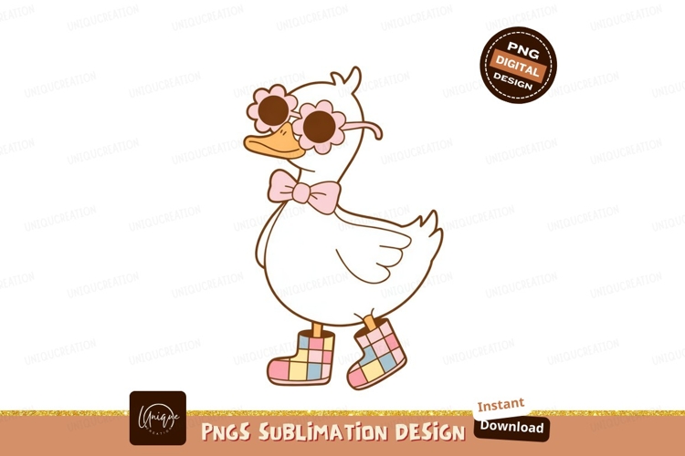 Cute duck wearing flower sunglasses and boots animal