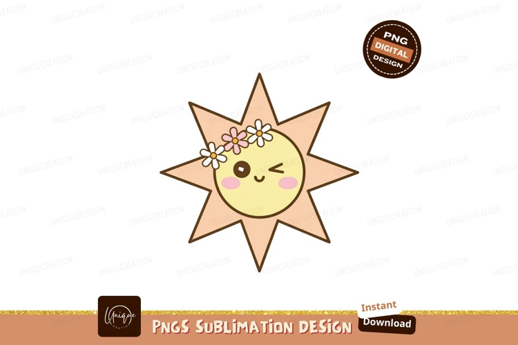 Kawaii sun with flower crown cute yellow