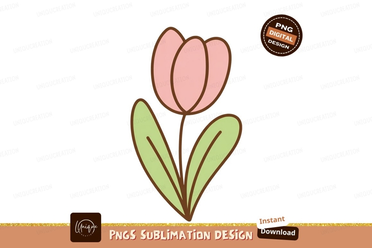 Pink tulip with green leaves flower