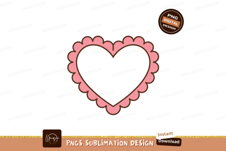 Pink scalloped heart frame white brown