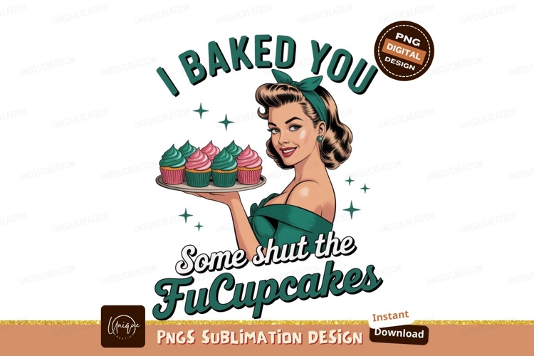 Woman serving cupcakes retro style pinup baking