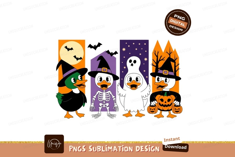 Halloween ducks costumes pumpkins bats image