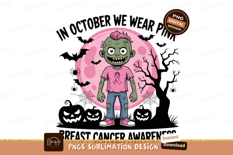 Green zombie pink ribbon moon bats image