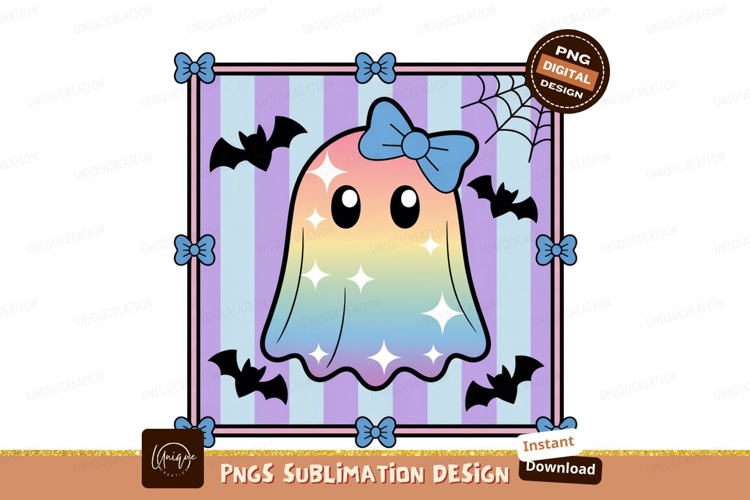 Cute rainbow ghost with bats and bows image