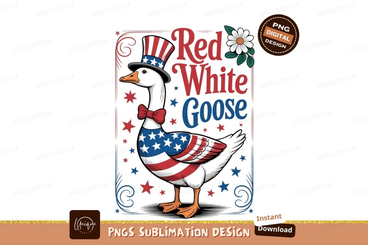 Patriotic goose wearing top hat and bow tie white blue