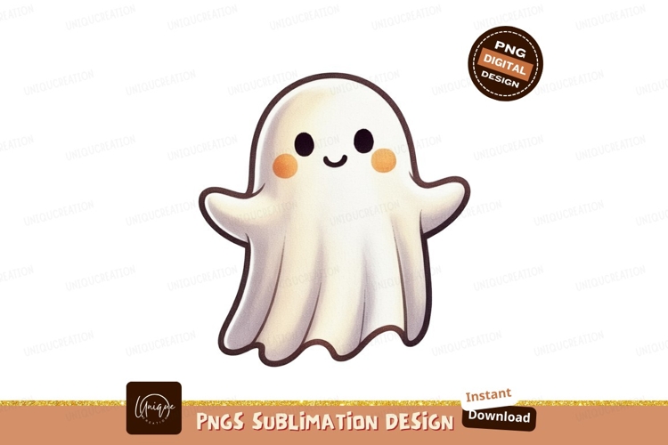 Cute ghost with rosy cheeks white black