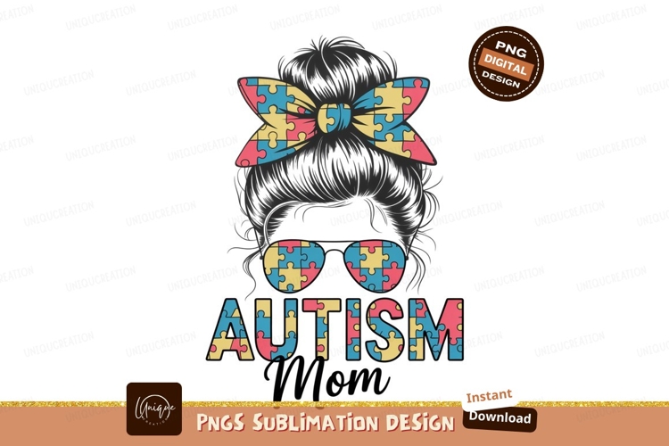 Messy bun puzzle bow sunglasses autism awareness pieces