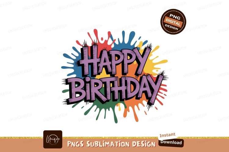 Happy birthday colorful paint splatters celebration
