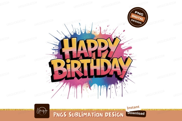 Colorful birthday celebration text splashes