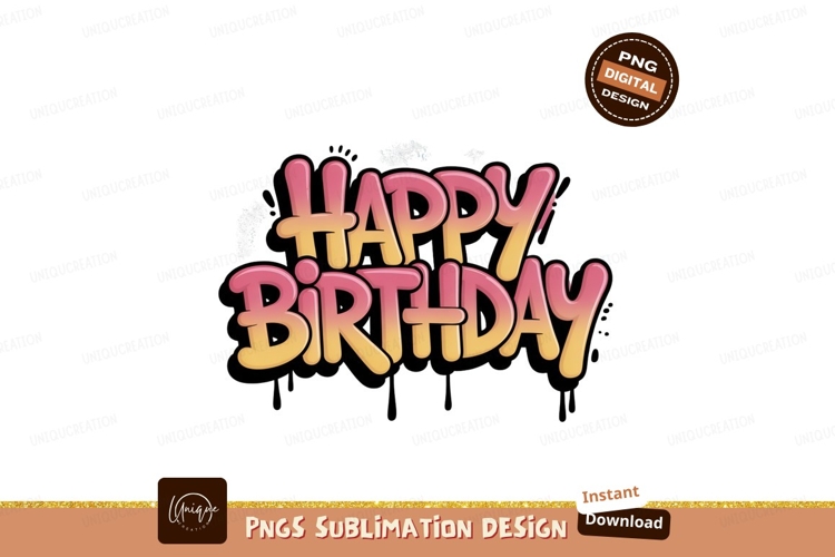 Pink yellow graffiti birthday text image