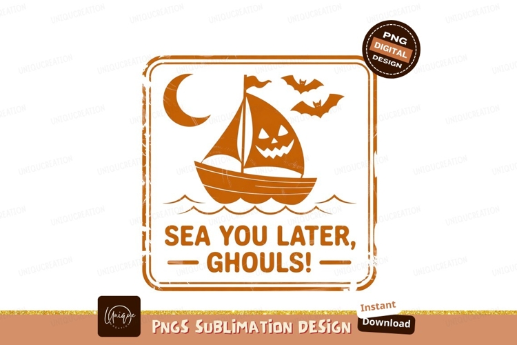 Orange sailboat with pumpkin face and bats halloween