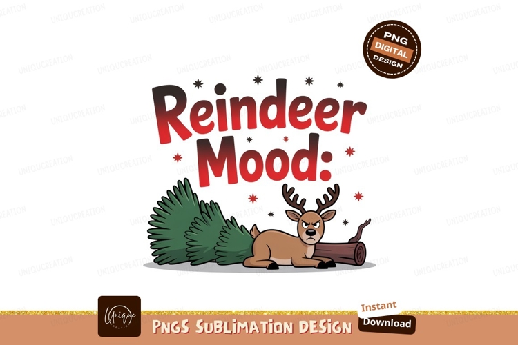 Grumpy reindeer with christmas tree holiday