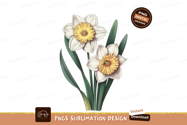 White yellow daffodils green leaves image