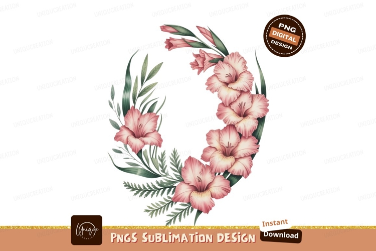 Pink gladiolus floral wreath botanical