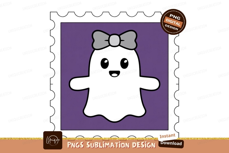 Cute ghost wearing bow purple black