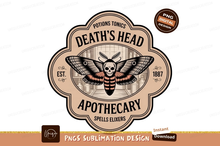 Death Head Moth Apothecary Emblem skull