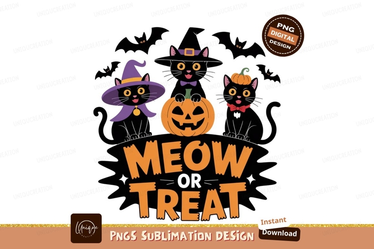 Black cats pumpkins Halloween text orange