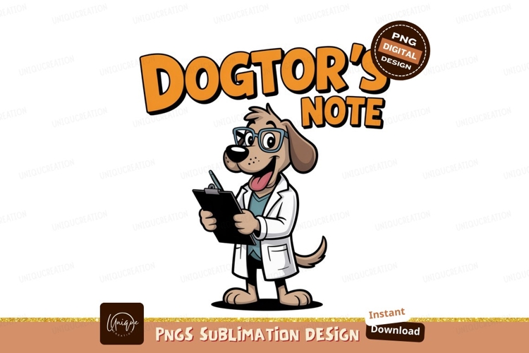 Cartoon dog doctor writing note clipboard
