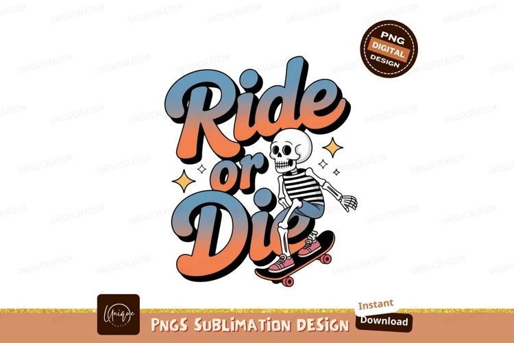 Skeleton skateboarding ride or die black