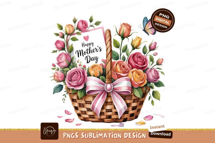 Pink orange yellow roses basket butterfly flowers
