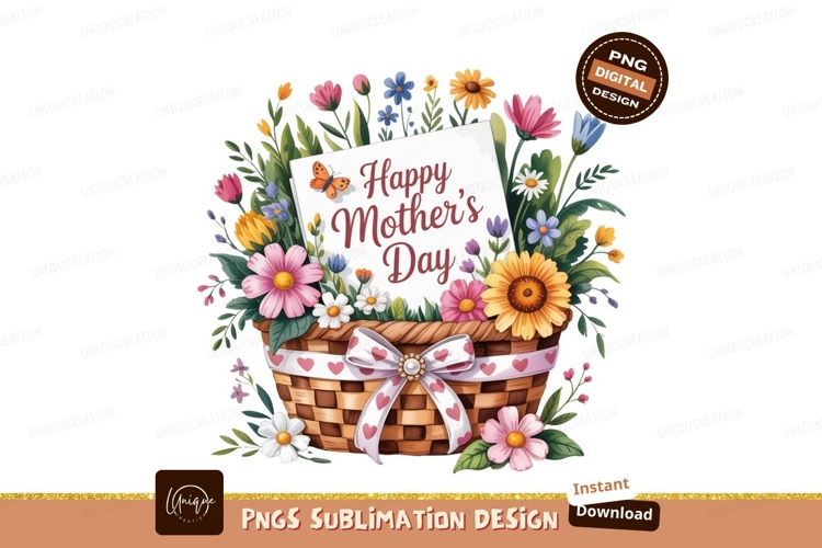 Floral basket happy mothers day greeting flowers butterfly