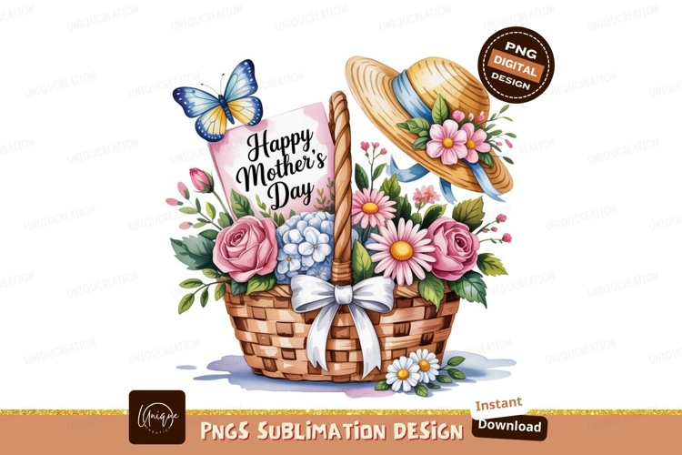 Floral basket greeting butterfly straw hat flowers