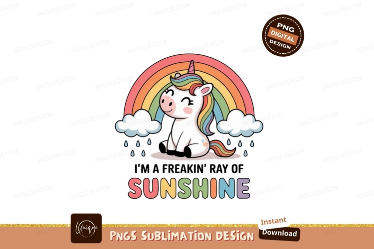 Cute unicorn rainbow clouds sunshine image
