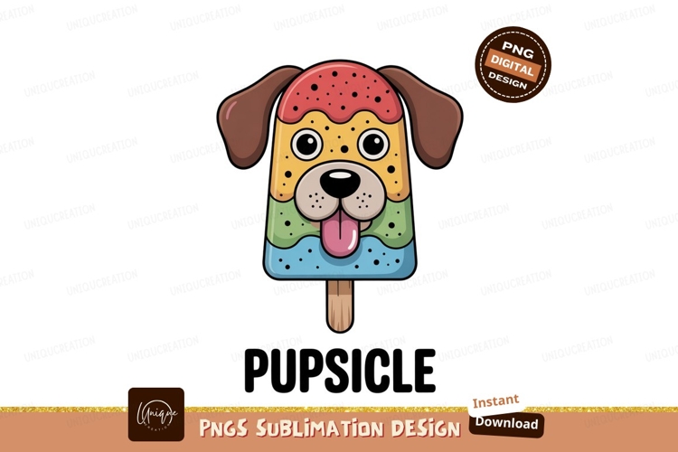 Dog shaped frozen treat with colorful layers popsicle