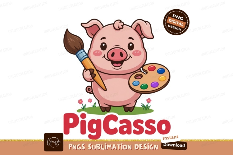 Pink pig holding paintbrush palette image