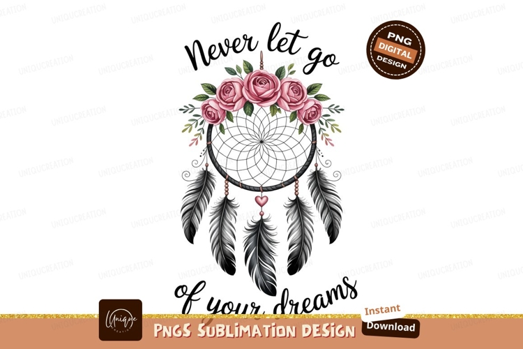 Dreamcatcher roses feathers text pink