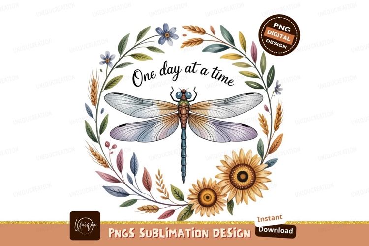 Dragonfly floral wreath with sunflowers nature