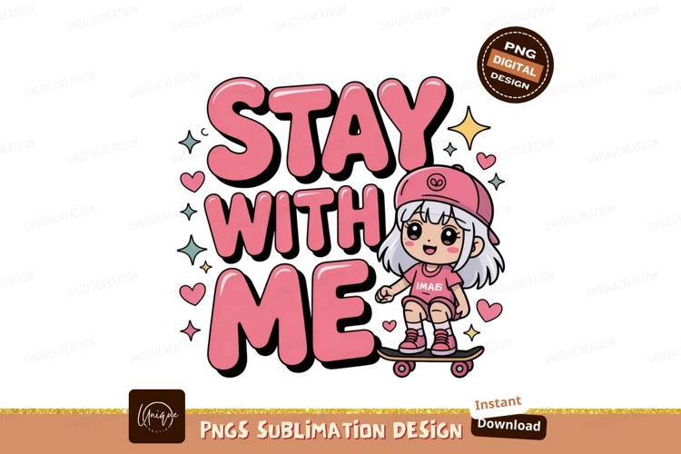 Pink girl skateboarding with text cute