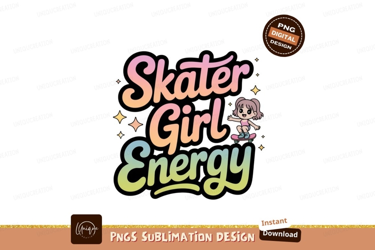 Skater Girl Energy cartoon pink