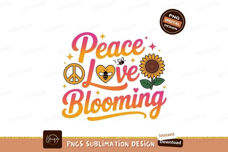 Peace Love Blooming Sunflower Bee image