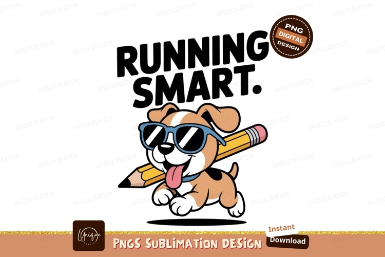 Funny dog wearing glasses holding pencil cartoon