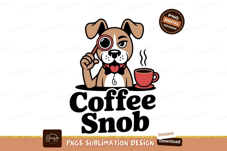 Curious dog with magnifying glass and coffee image