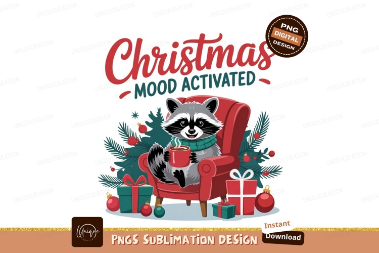 Raccoon cozy Christmas armchair drink scarf