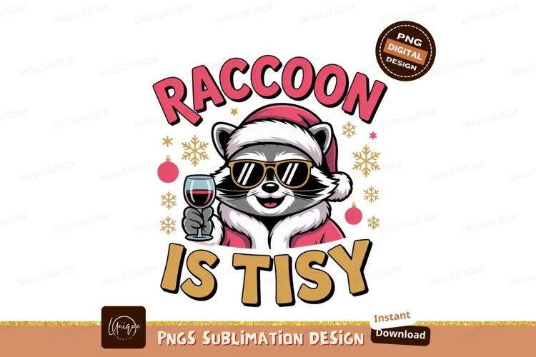 Raccoon wearing santa hat holding wine glass image