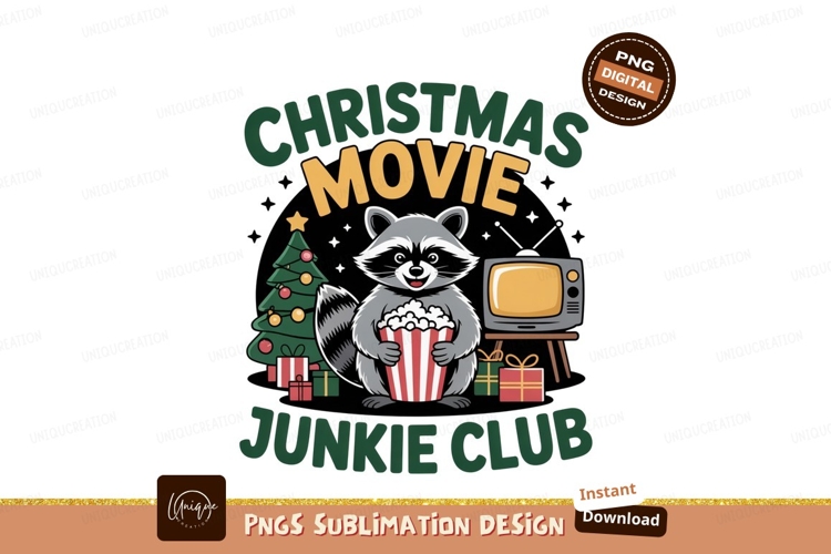 Raccoon watching christmas movie with popcorn tree