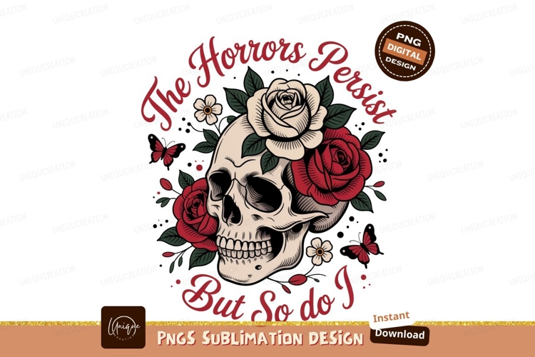 Skull roses butterflies dark art white