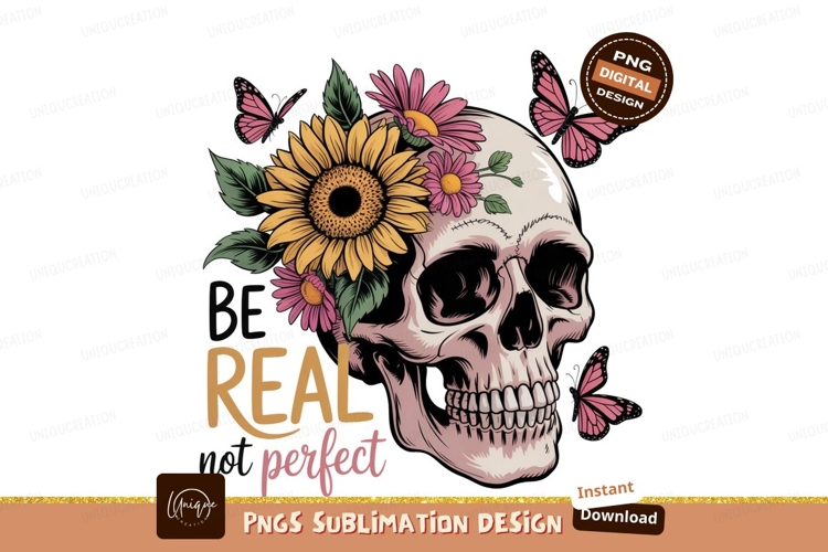 Skull flowers butterflies sublimation pink yellow