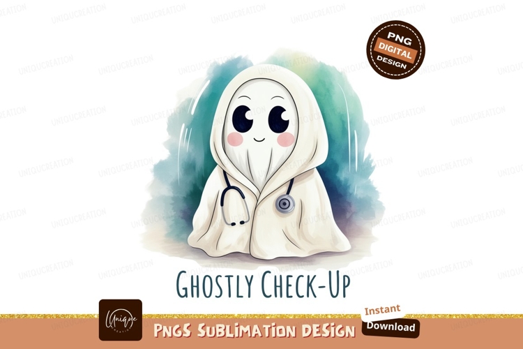 Cute ghost doctor stethoscope watercolor image