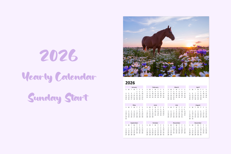 2026 Calendar . 2026 Yearly Calendar Starting With Sunday A4