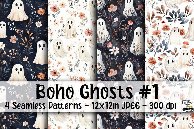 Boho Ghosts Digital Paper #1 - 4 Seamless Patterns