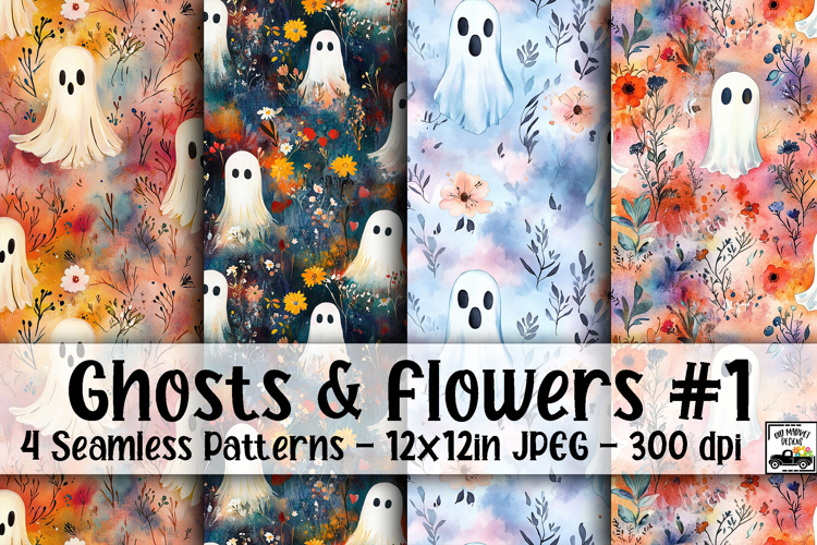 Ghosts and Flowers Digital Paper #1 - 4 Seamless Patterns
